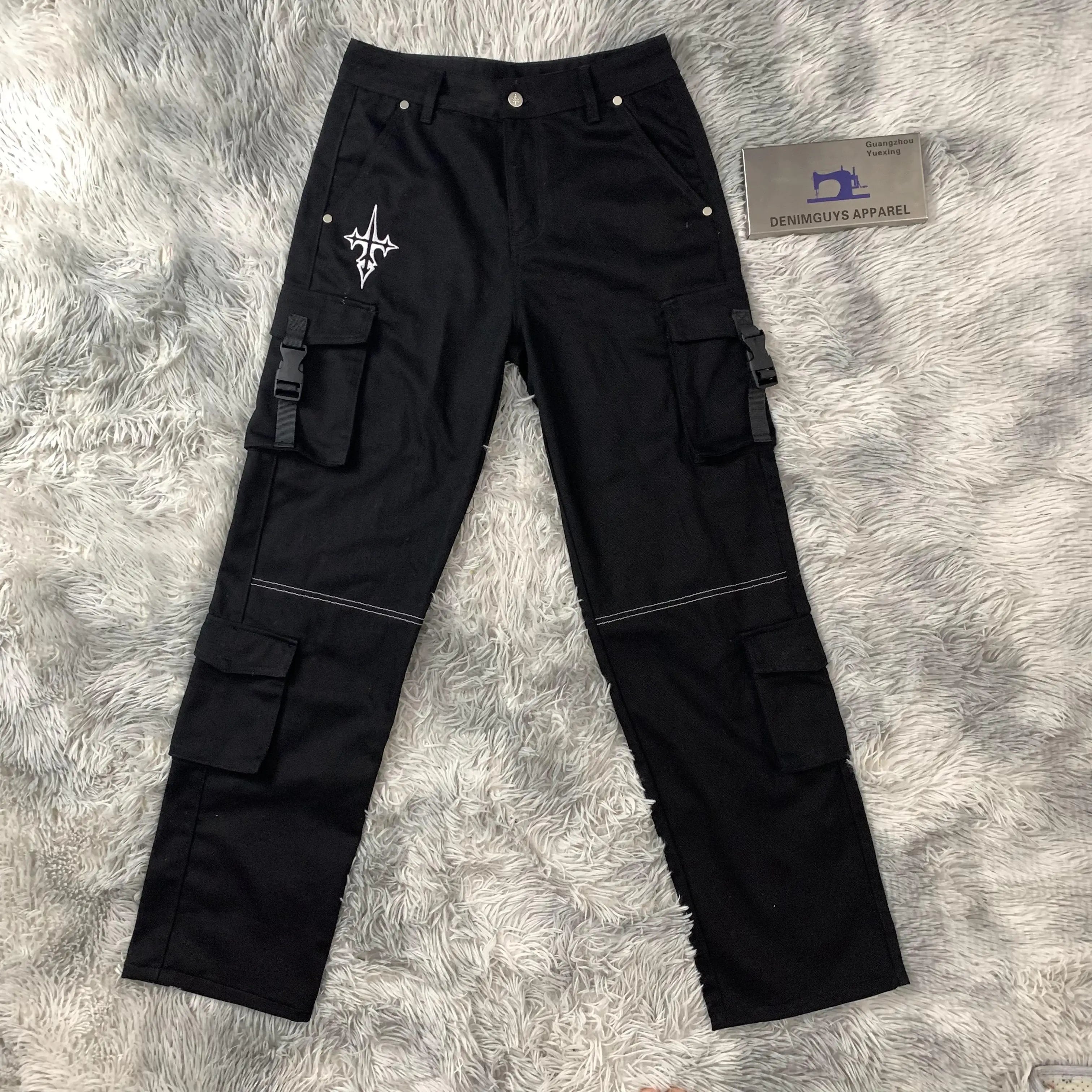 DENIMGUYS Manufacturers Custom Embroidery Logo Multi Pocket Cargo Pants Men Streetwear Utility Tactical Track Pants