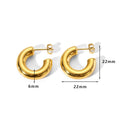 Ouj Women 18K Gold Rhodium Geometric Hollow C Shaped 316L Stainless Steel Stud Earrings Different Sizes Brass Hook Shape