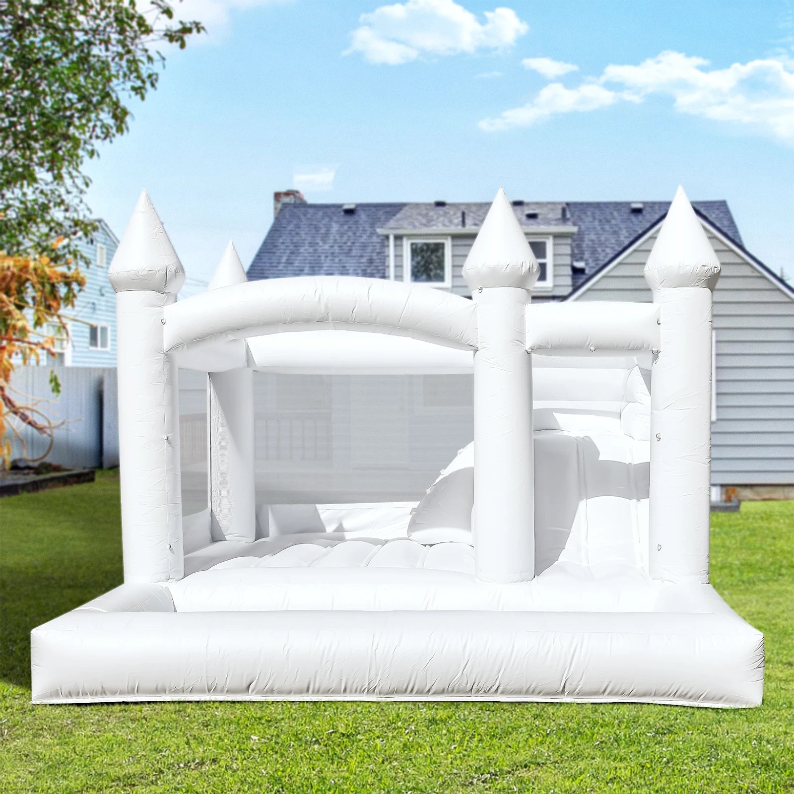 13x13x10FT/4x4x3m Commercial White Bounce House Large Jumper Bouncy Inflatable Castle for Kids Adults with Slide&Ball PitBlower