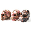 HY Stone Carvings Wholesale Hand Carved 2 Inch Natural Rhodonite jasper Stone Head Skulls for Gifts Crafts