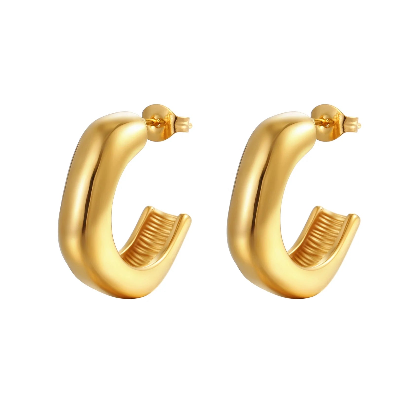 Small Gold Chunky Huggie Earrings for Women Thick C Open Half-past Circle Hoop Earring Daily Jewelry Gift