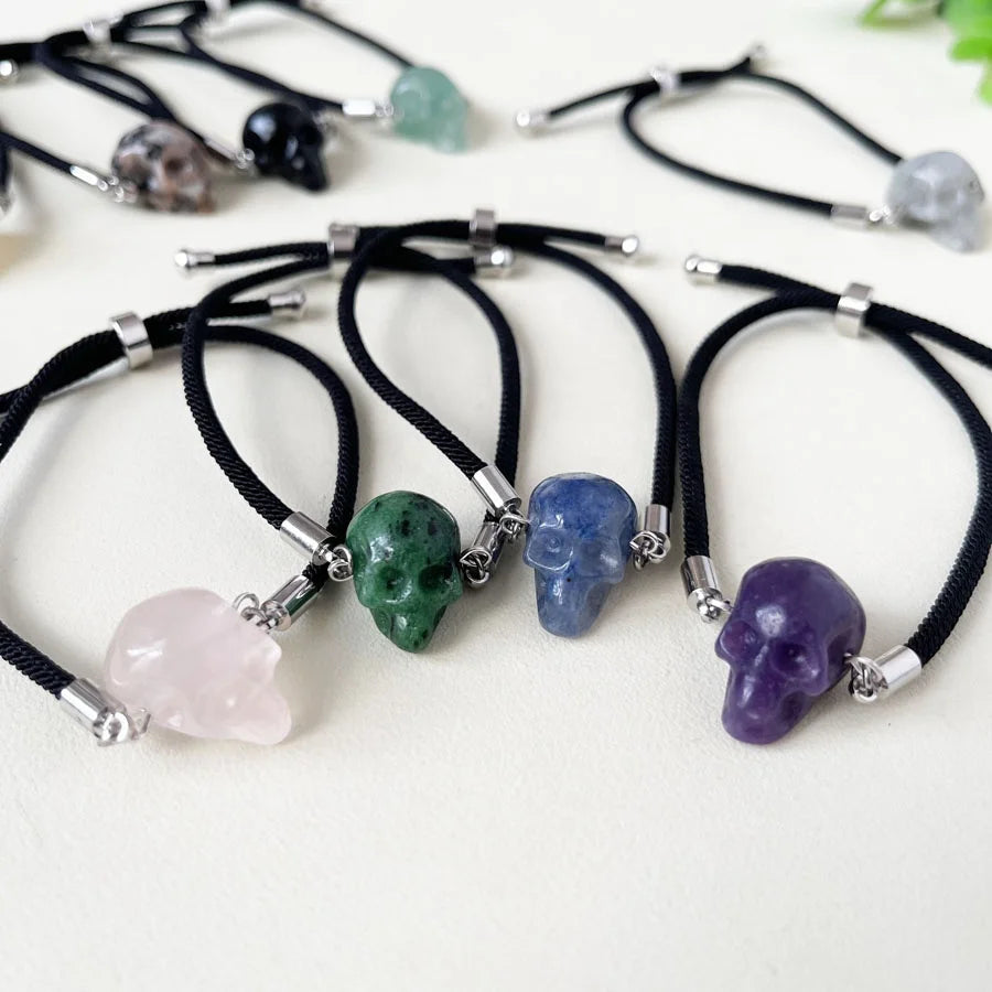 Wholesale Natural Mixed Crystal Skulls Bangle Quartz Crystal Skulls Bracelets