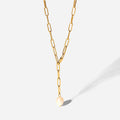 New Stainless Steel Paper Clip Chain Gold Necklaces Y Shape Freshwater Pearl Pendant Necklace for Women Wedding Party Jewellery