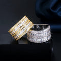 2 Row Gorgeous Cubic Zirconia Pave Yellow Gold Silver Color Big Rings for Women Engagement Wedding Jewelry