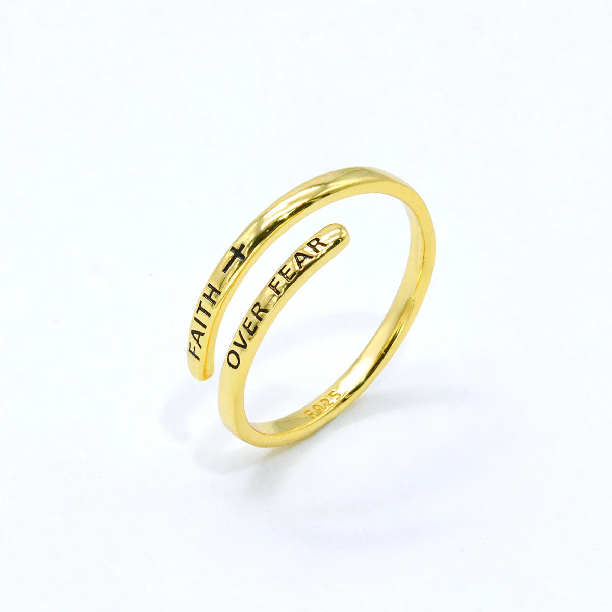 Unique 925 Sterling Silver Engrave Black FAITH Letter Adjustable Finger Ring for Man Wholesale