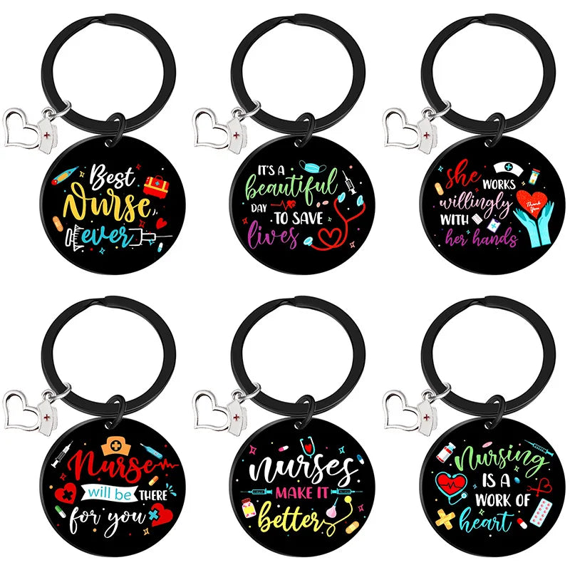 Stainless Steel Key Chain with Hot Nursing Day Color Printing Creative Novelty Gift for Nurses