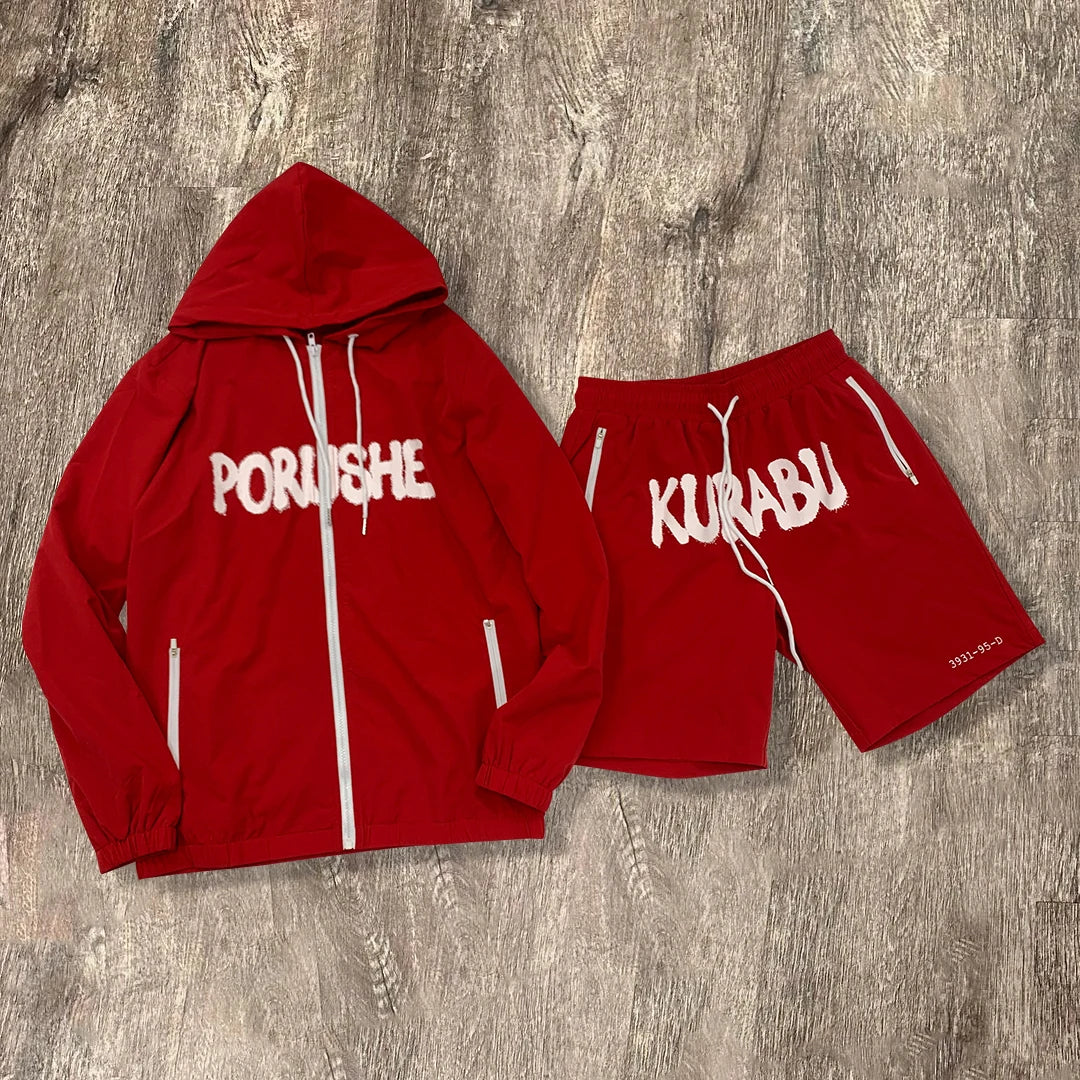 In Stock Oversized Lightweight 2 Piece Nylon Polyester Jogger Zip up Sportswear Hoodie Windbreaker Tracksuits Short Sets for Men