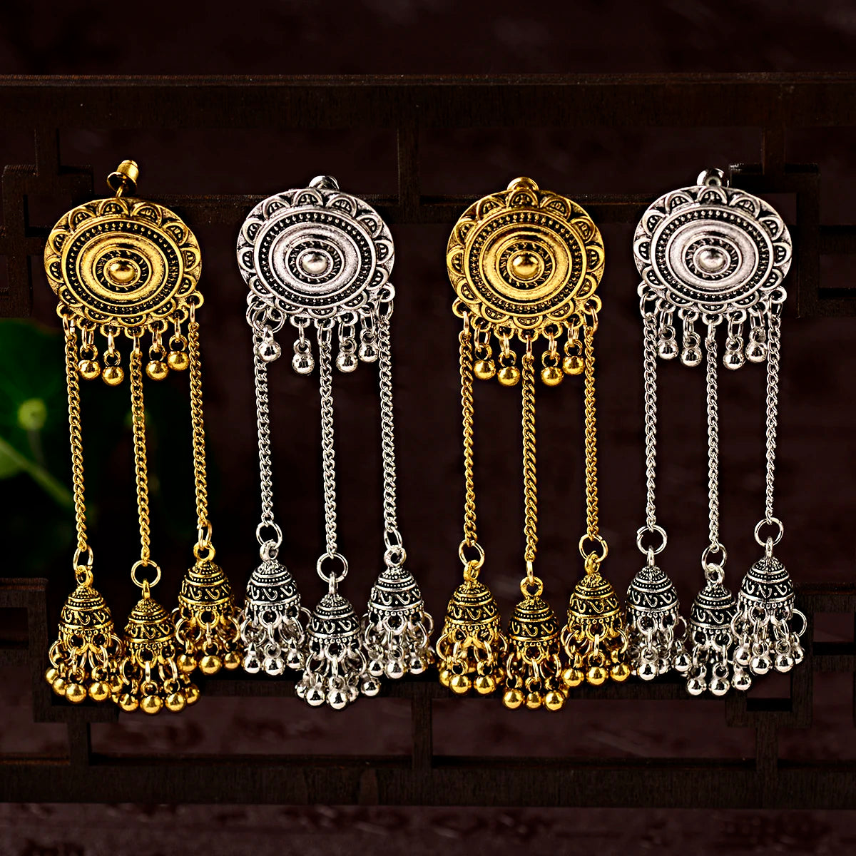 2021 Round Metal Flower Carved Ethnic Indian Earring Jewelry Boho Vintage Big Bells Long Tassel Drop Earrings for Women