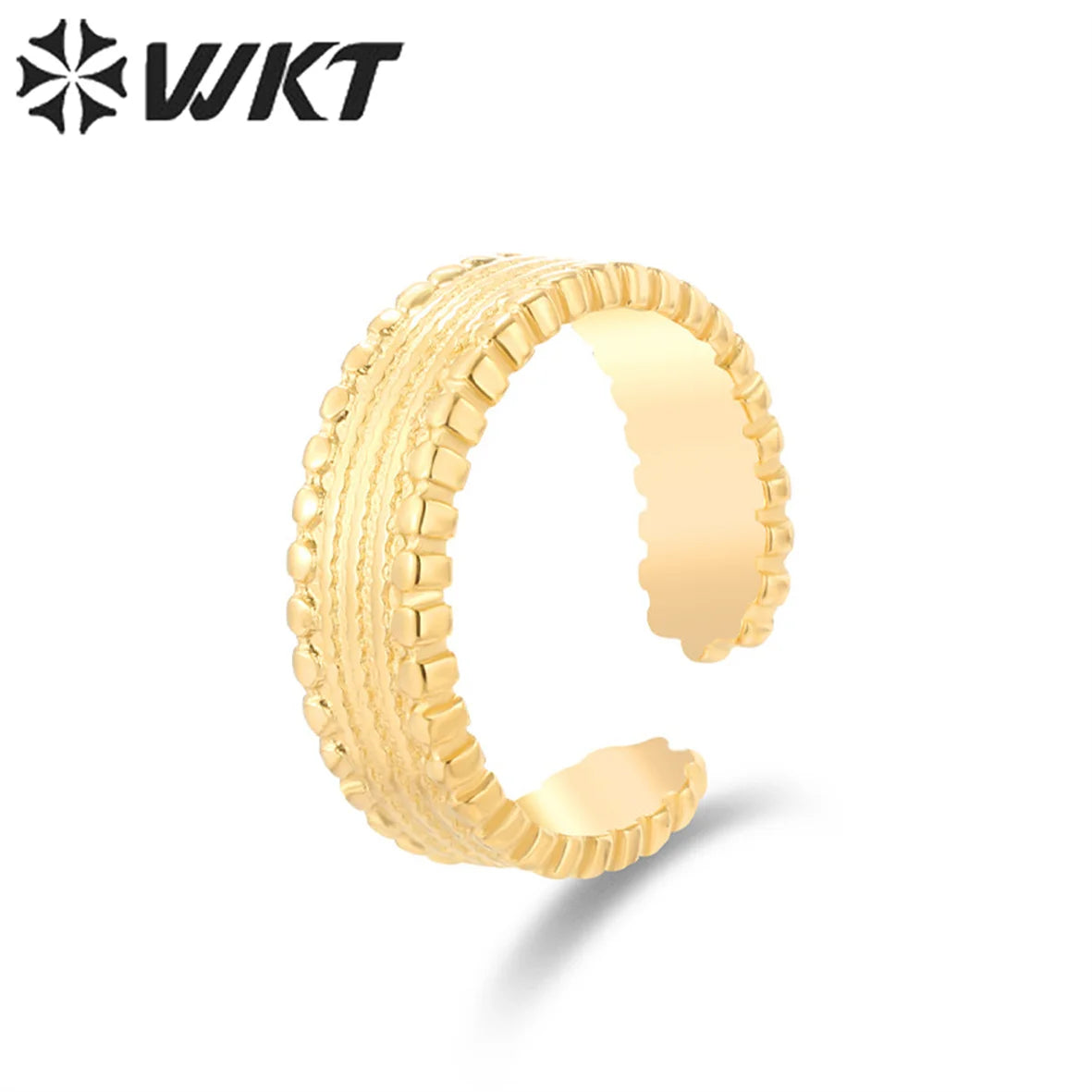 WT-SSR002 French Vintage Stripe Engraved Ring Elegant Gold Plated Texture Ring Gold and Silver Stainless Steel Ring