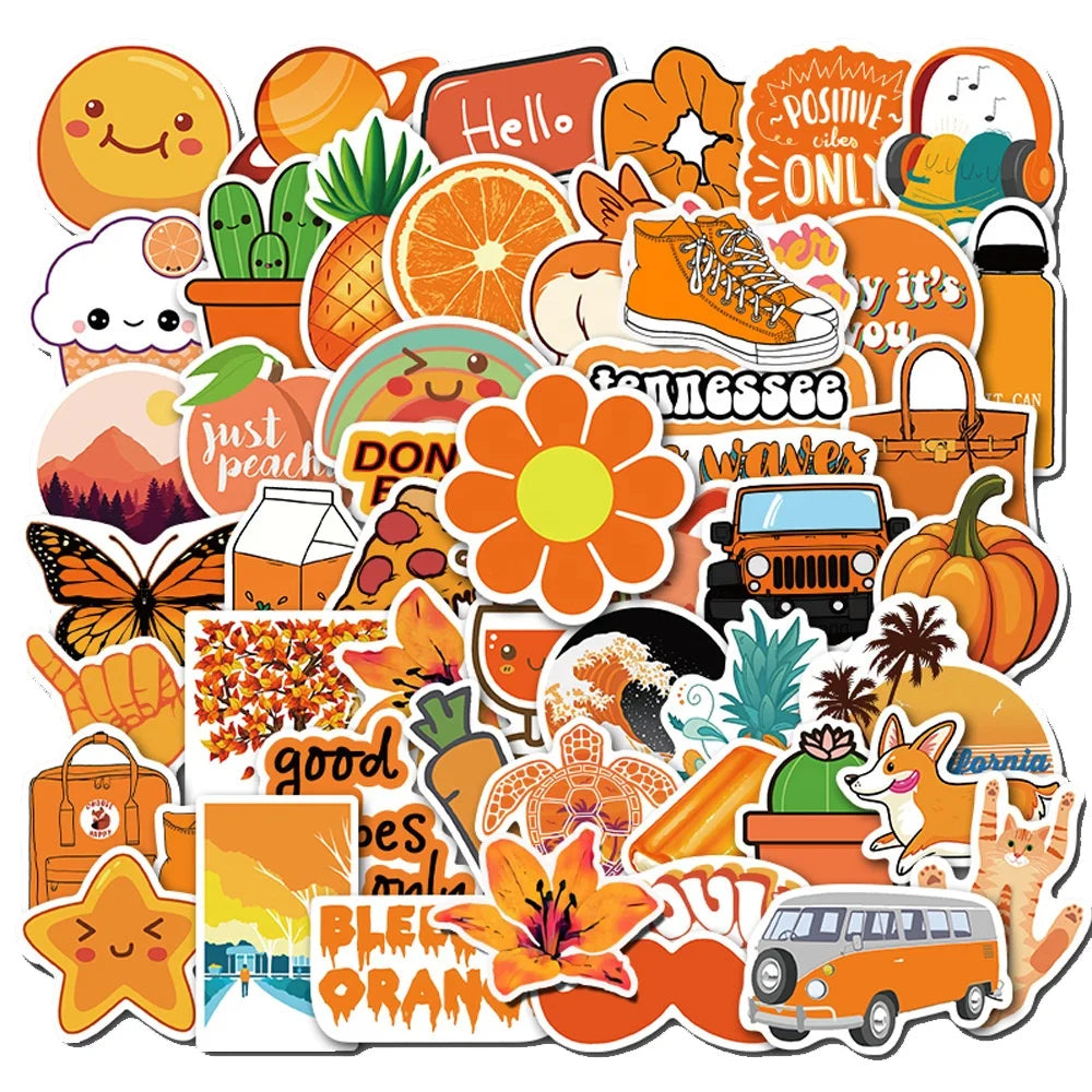 50Pcs Orange tangerine Fresh Girly Cute Sticker color case Fridge Water Bottle Skateboard Laptop Luggage VSCO Vinyl Stickers