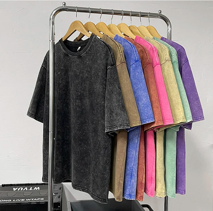 Hip Hop Men's Heavyweight Oversized Street Style T-shirt DTG Print Custom Graphic Tees Vintage Tshirts Acid Wash T Shirt