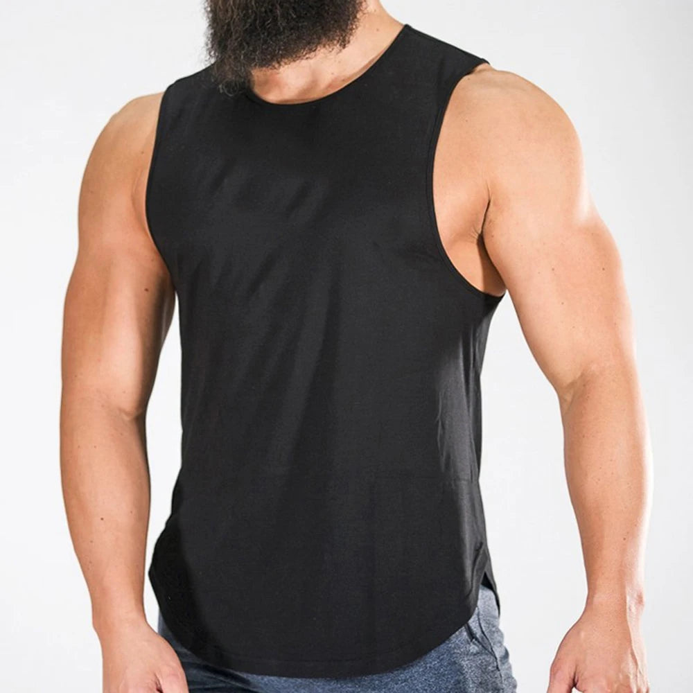 2023 Custom Designs Newest Hot Sales Polyester Sports  Plain Gym Running Tops Stringer Fitness Gym Mens Tank Top