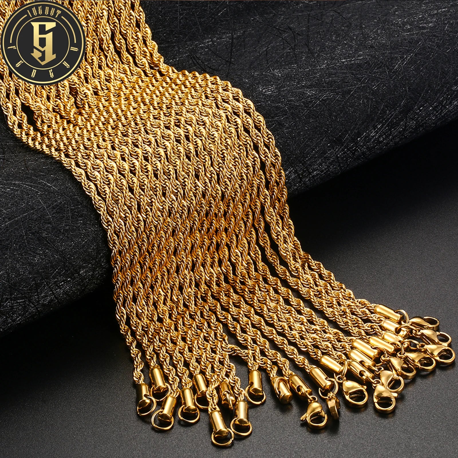Factory Wholesale Price Fashion Hip Hop Jewelry Non Tarnish 3mm Gold Plated Stainless Steel Rope Chain Necklace for Men Women