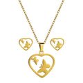 Custom 18k Gold Plated Butterfly Heart Charm Earrings Necklaces Set for Women Pendant Necklace Earrings for Women