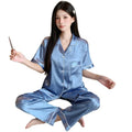 Short Sleeve and Pant Pajamas Cute Printed Satin Material Soft Women's Sleepwear