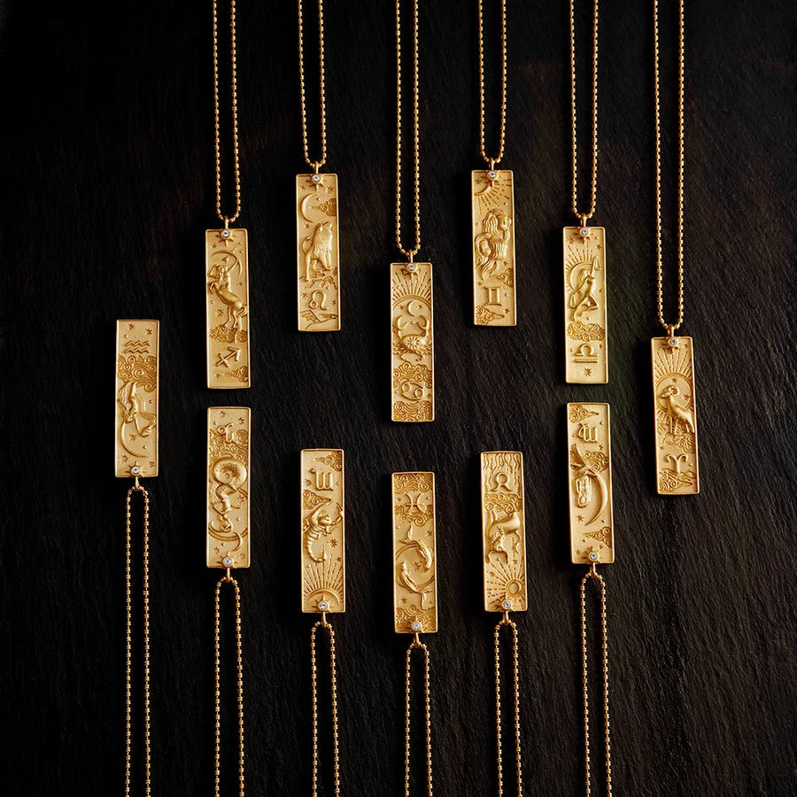 12 Zodiac Diamond-Encrusted Stainless Steel Necklace 18K Gold Plated Fashion Tarot Necklace for Men and Women