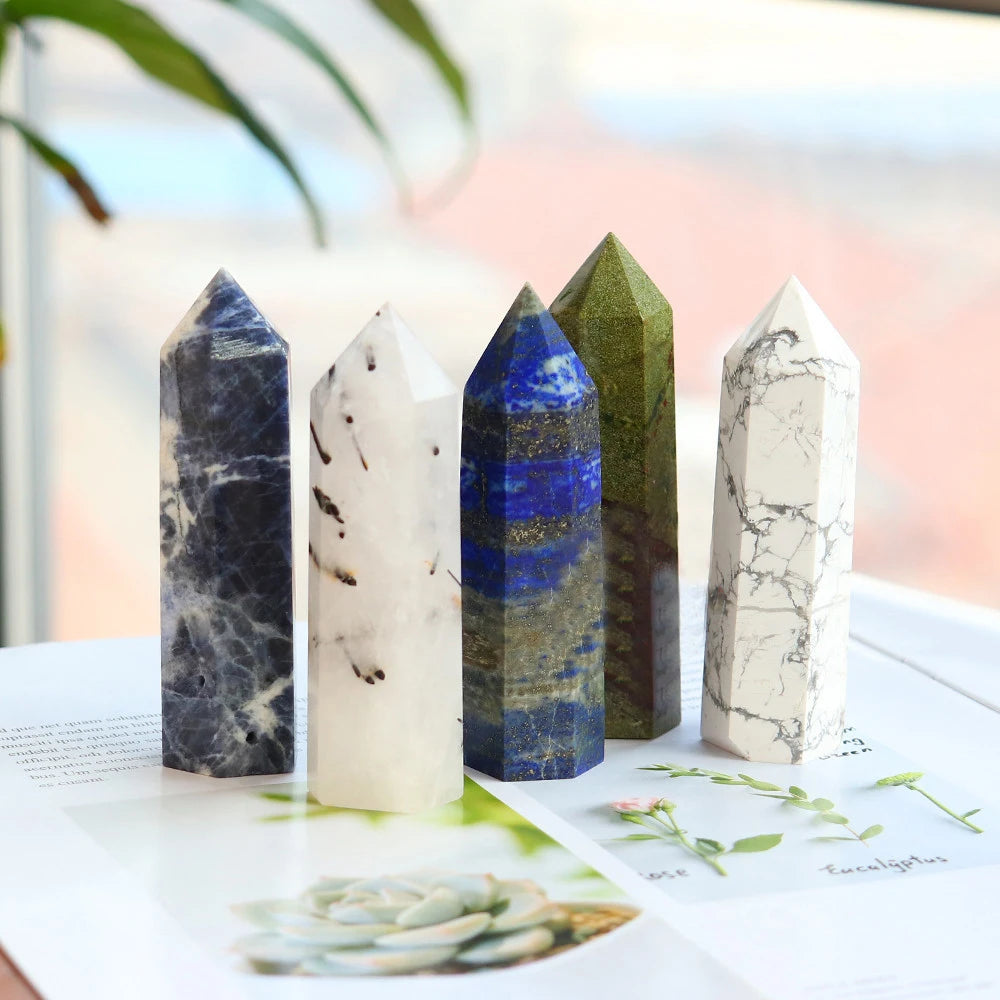 Natural Crystal Tower Wands for Home Decor Single-Pointed Polished Quartz Column Healing Decorative Element