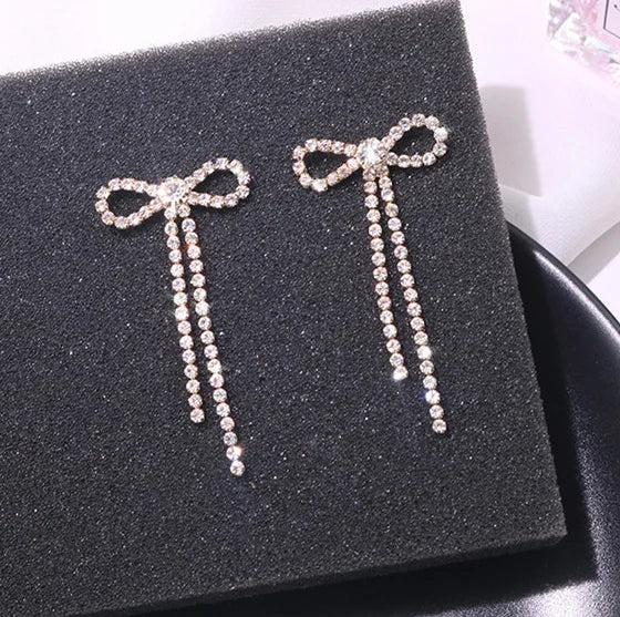 Wholesale Luxury Fashion Girl Woman Brass Material Zircon Rhinestone Long Tassel Earring
