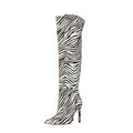 Women Pointed Toe Black and White Zebra Over the Knee Boots for Ladies Stiletto High Heel Winter Long Boot