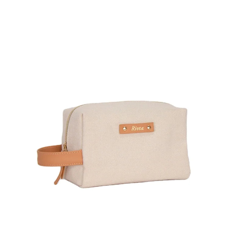 Custom Recycled Cotton Travel Pouch Women Cosmetic Bag With Handle MegaBDM