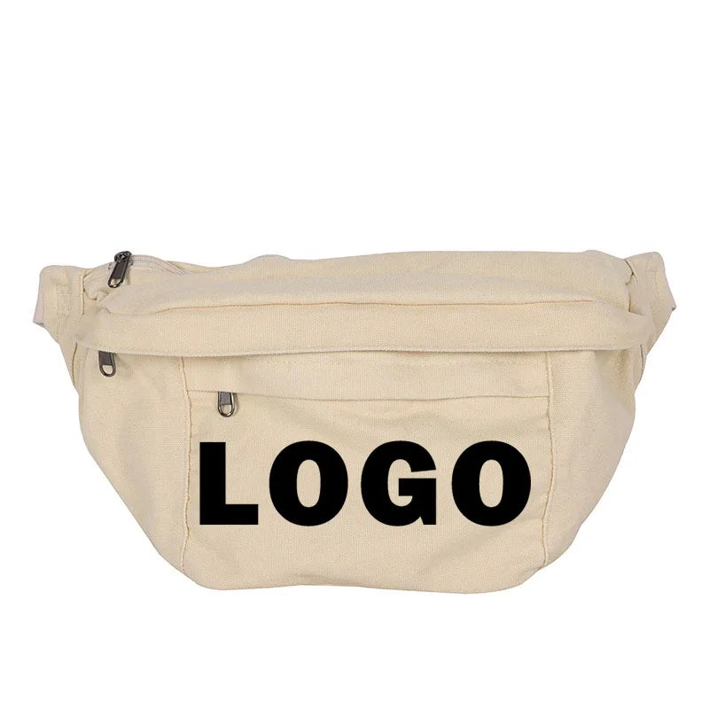 Custom logo Student Large Capacity Shoulder Bag Washed Canvas Bag Sports Waist Pack Casual Chest Bag