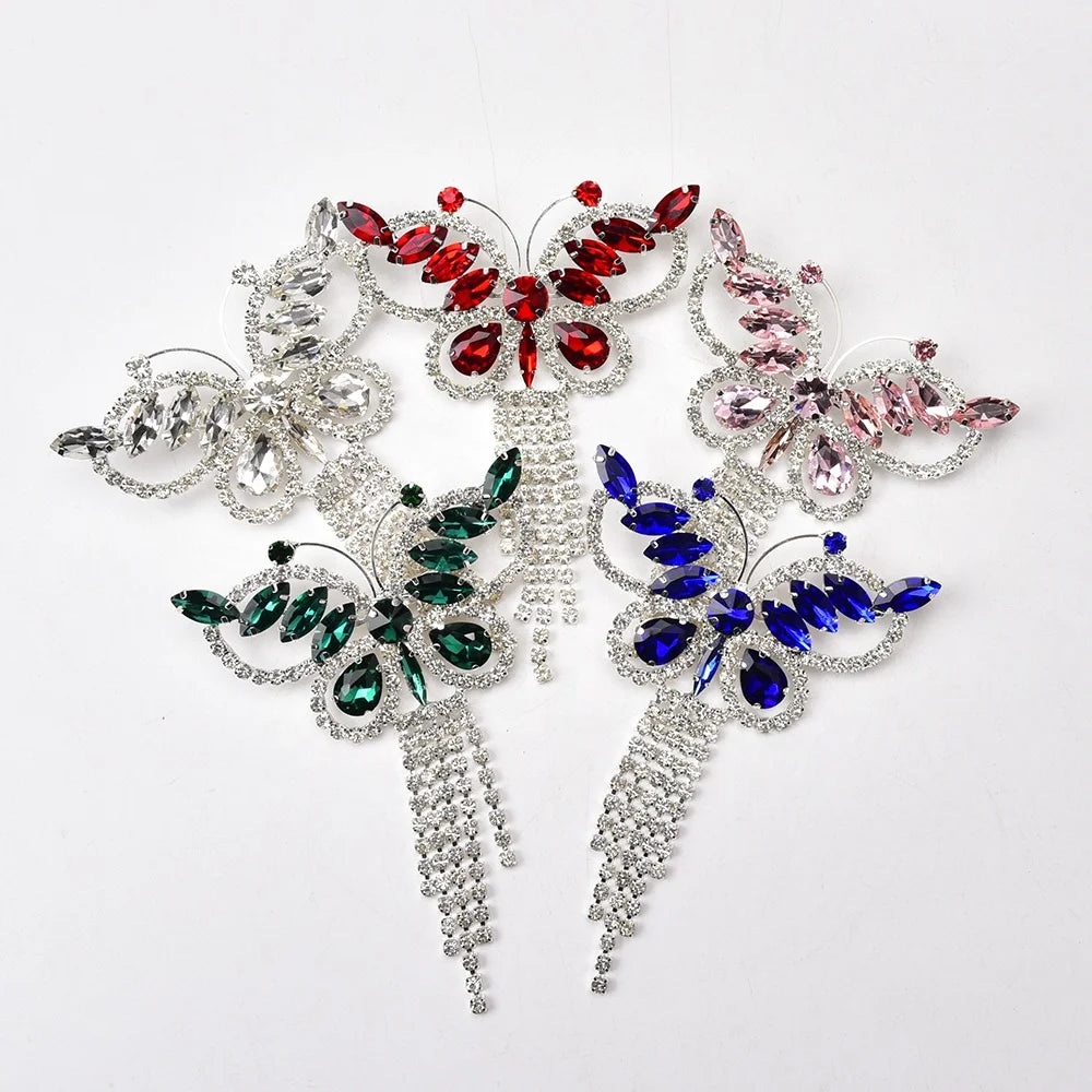 Large Size Crystal Rhinestone Butterfly Tassel Brooches Elegant Metal Animal Pin for Women Dress Girls Birthday Gifts