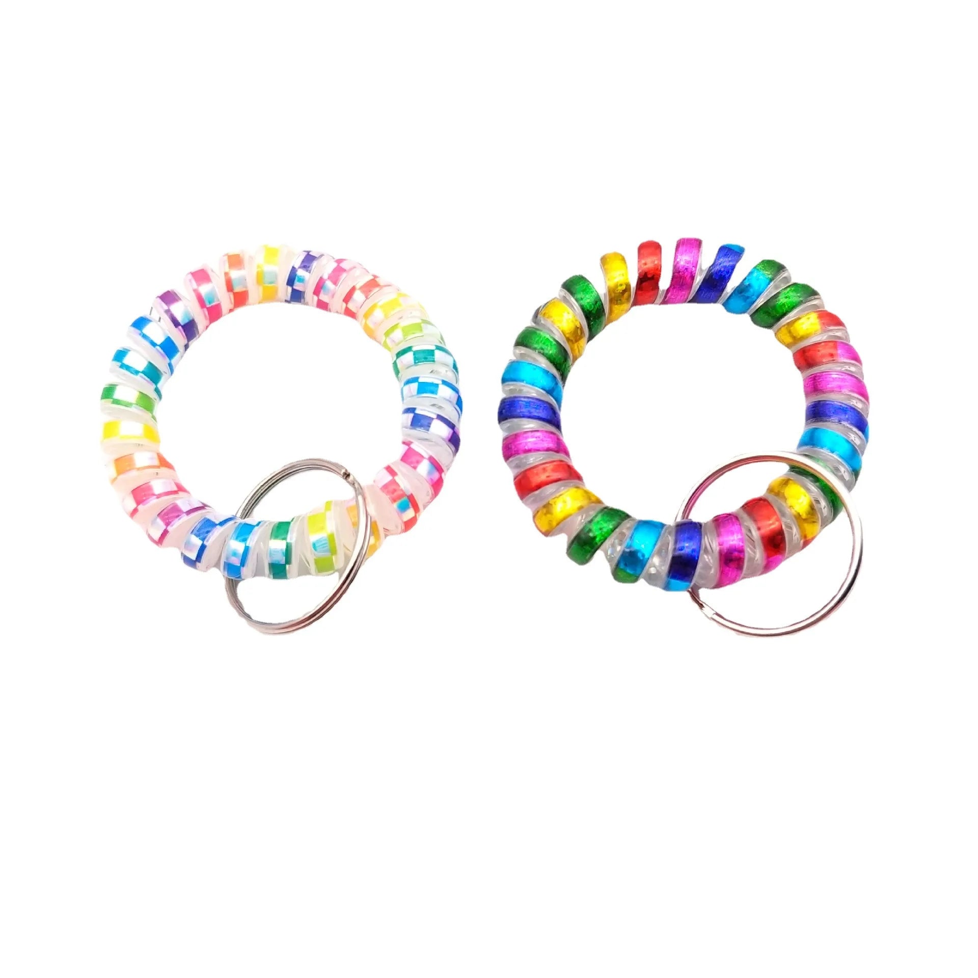Colorful Spiral Keychain Coil Key Rings Hair Ties Plastic Bracelet Wrist Coil Telephone Cord Wrist Band Wrist Coiled Hair Ties