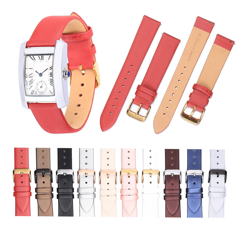 Hot Sale Quick Release Genuine Leather Watch Bands Spun Silk Grain Cow Leather Watch Straps for Women 10 12 14 16 18 20mm