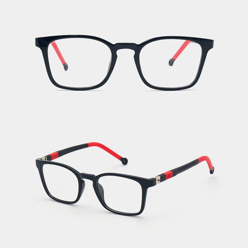Factory Wholesale Kids Rectangle Glasses TR90 Optical Frames 180 Degree Durable Acrylic Lenses Diamond Rubber Temples No MOQ