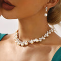 Zooying French Vintage Geometric Necklace with Diamond Pearl Alloy Earrings