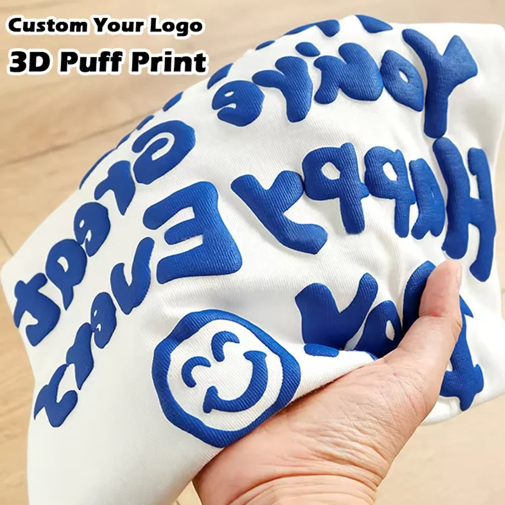 OEM Custom 100% Cotton Tee Heavyweight Oversized 3D Foam Puff Print Crew Neck Men's TShirt Silk Screen Printed Logo T-Shirt