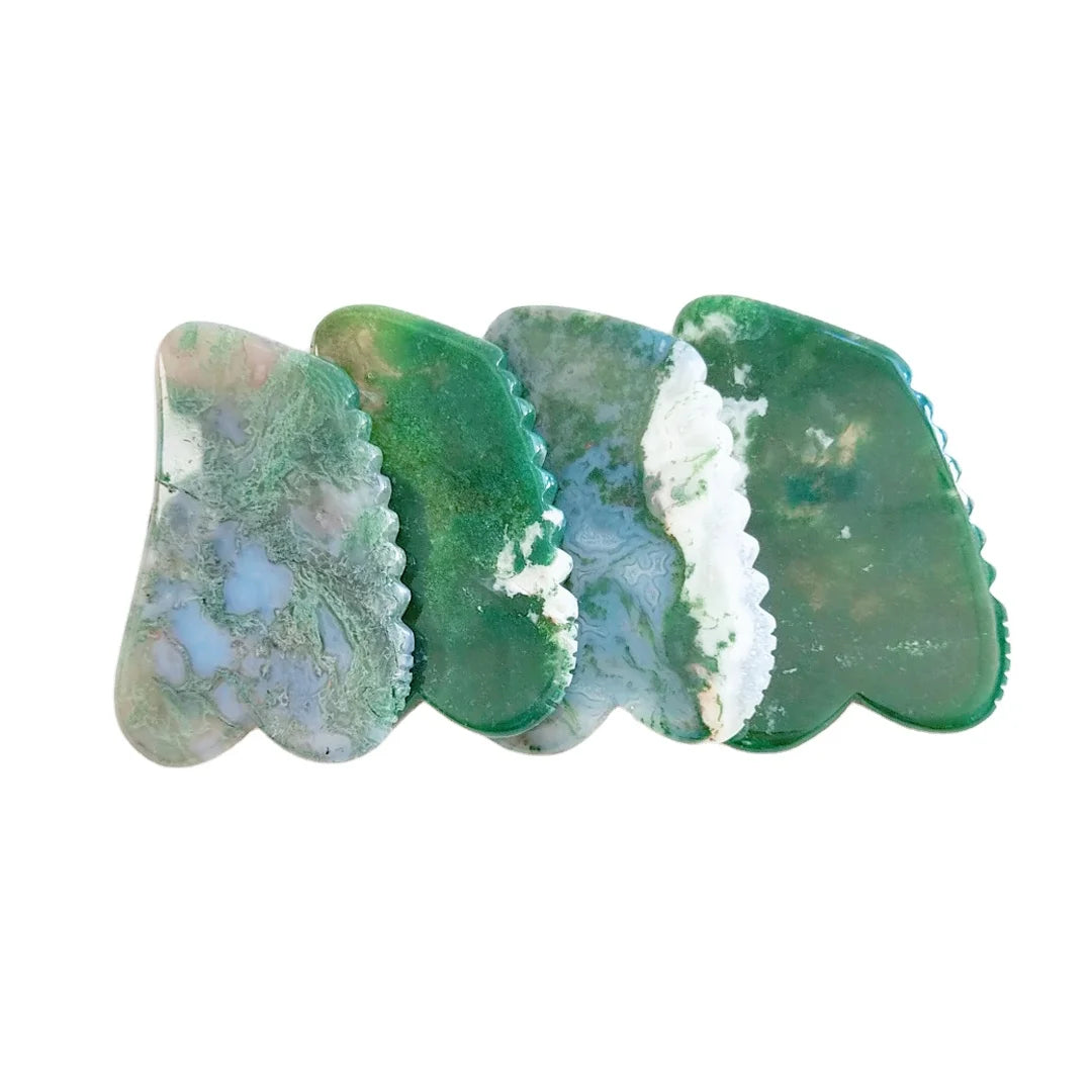 Factory Price Hand Carved Jagged square Shape Moss Agate Gem Guasha Stone for Body