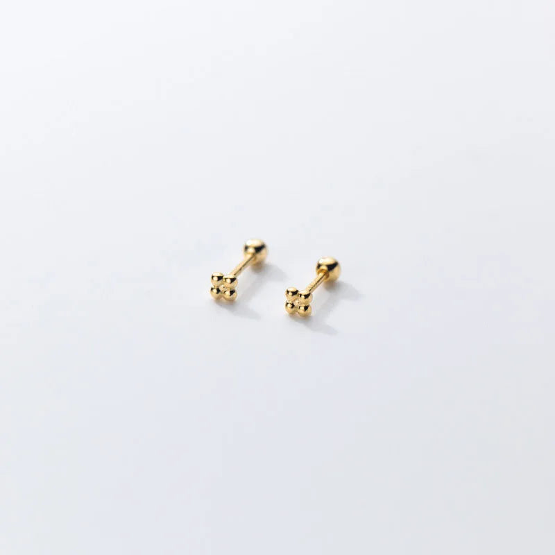 Minimalist Four Bead Ear Studs for Women Custom Gold Plated 925 Sterling Silver Cartilage Piercing Jewelry for Fashion Gifts