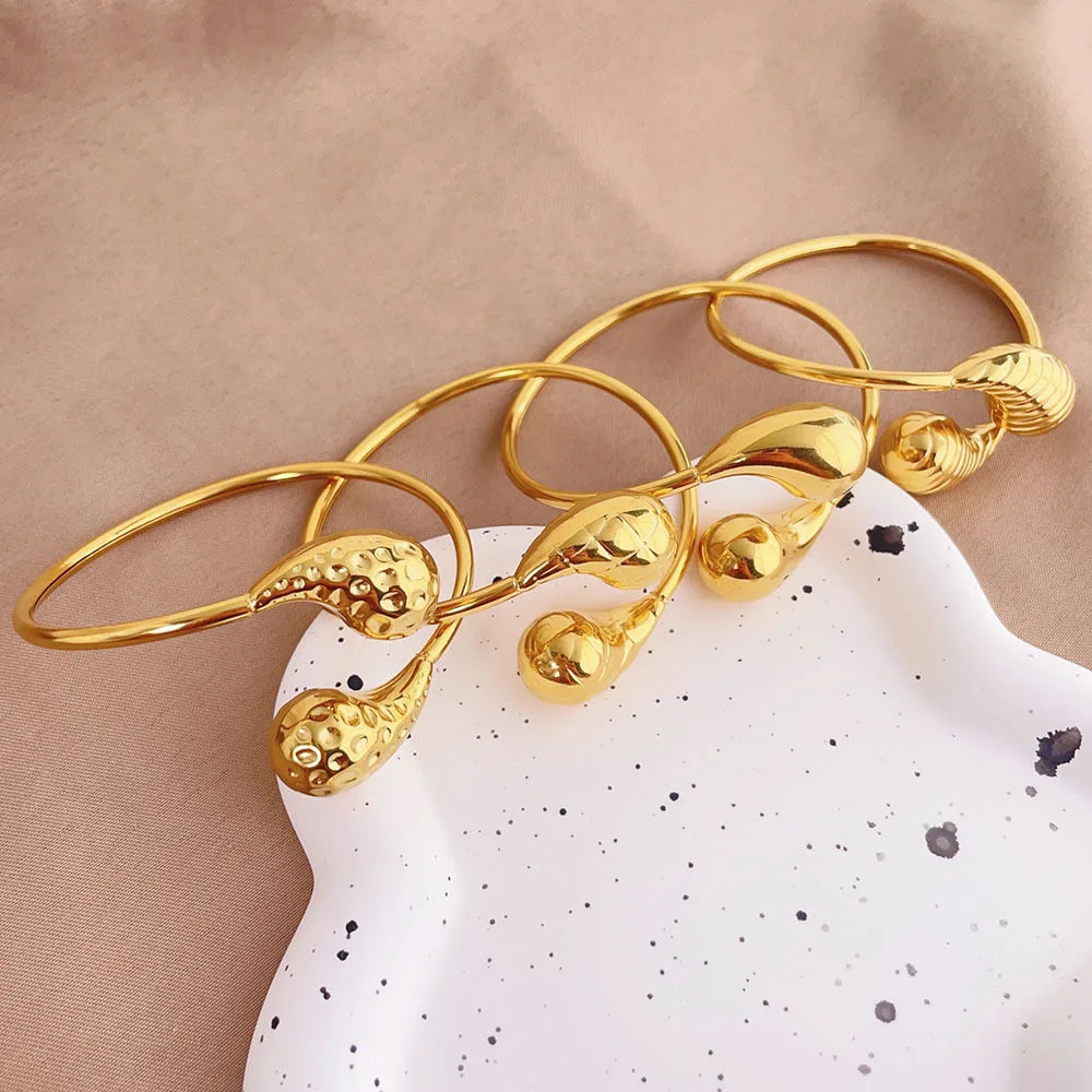 Wholesale Stainless Steel 18k Gold Cuff Bangle Tear Drop Bracelet for Wedding Women