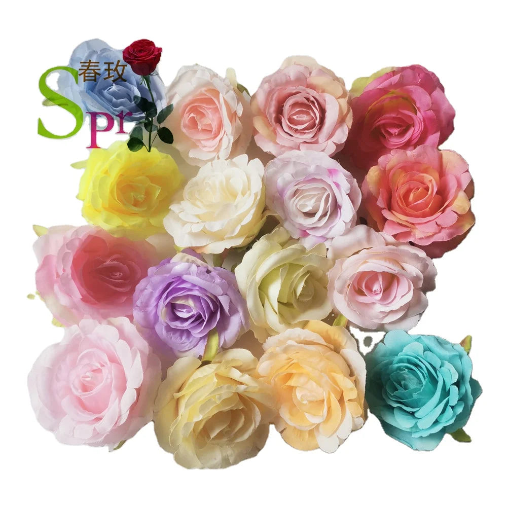 SPR  10cm Dia Artificial Rose Flower Heads Real Touch Silk Fabric Rose Flowers Wedding for Decoration