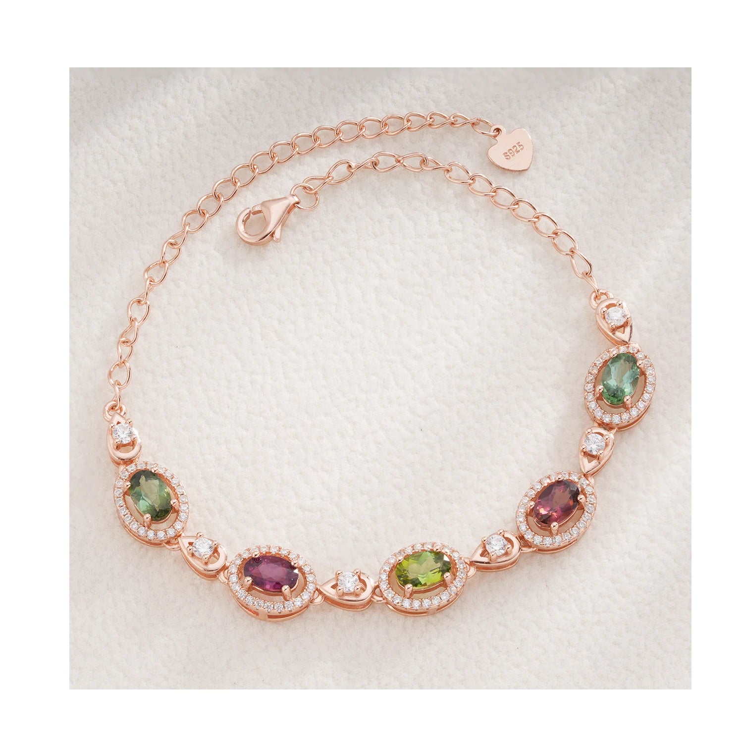 YBO 18K Gold Plated Colorful Natural Tourmaline Chain & Link Bracelet with Rainbow Stones for Party and Gift