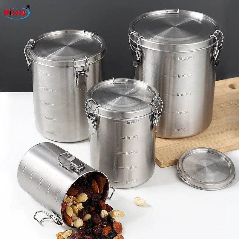 Nicety Customized Round Stainless Steel Canister Set with Lock Airtight Food Contain for Coffee Candy Spice Kitchen Jar Set