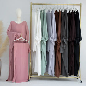 Loriya Traditional Muslim Clothing &Accessories Solid Color Wing Sleeves Modest Closed Abayas With Hijab Abaya