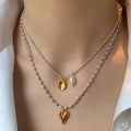 New Design Trendy Brass Silver Plated Small Beads Chain Gold Heart Pendant Natural Freshwater Pearl Necklace Unisex Jewelry