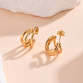 Waterproof Tarnish Free Jewelry Gold Plated Stainless Steel Three Layer Stud Earrings Triple C Shaped Hoop Earrings for Women