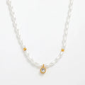 Fenny 18K Gold Plated Waterproof Designer Elegant Luxury Pearl String Chain Dainty Zirconia Pendant Stainless Steel Necklace