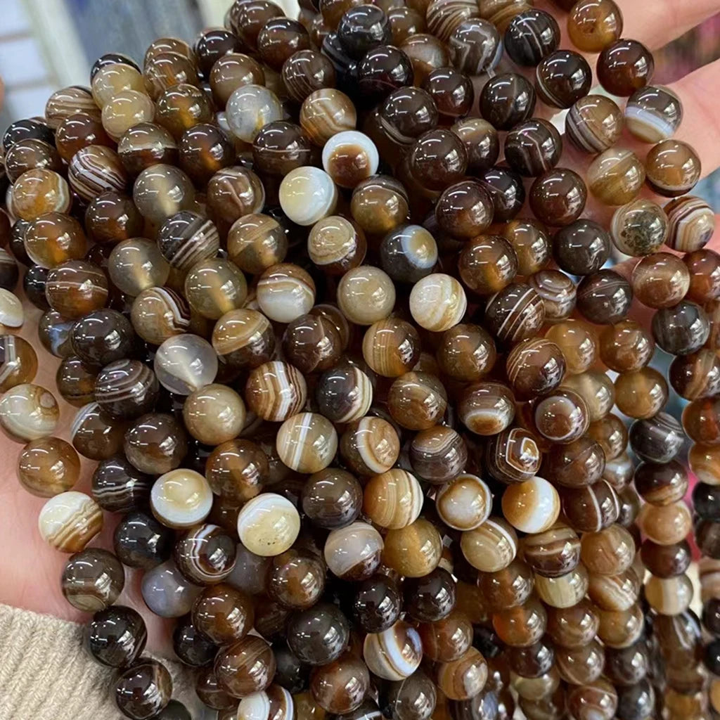 6mm 8mm 10mm 12mm Brown Stripe Agate Natural Gemstone Smooth Loose Round Botswana Agate Beads for Jewelry Making