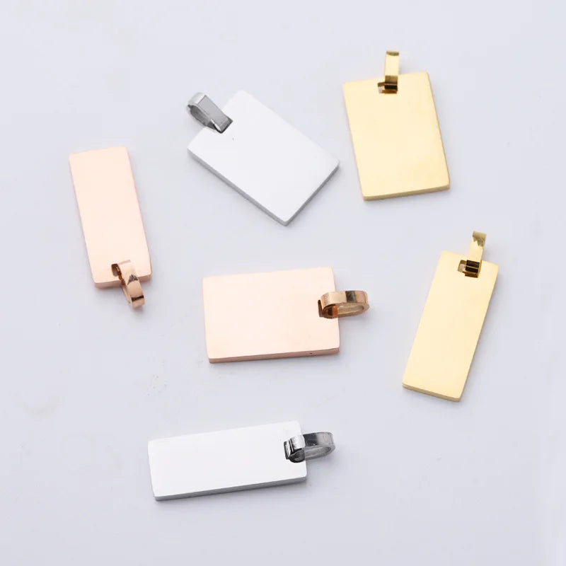 25*10mm Custom 18K Gold Plated Stainless Steel Rectangle Geometric Charms for Logo Name Pendant Necklace 15*22mm