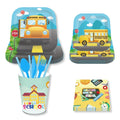 Huancai Back to School Party Supplies Paper Plates Cups Napkins Disposable Tableware Set for First Day of School Party Supplies