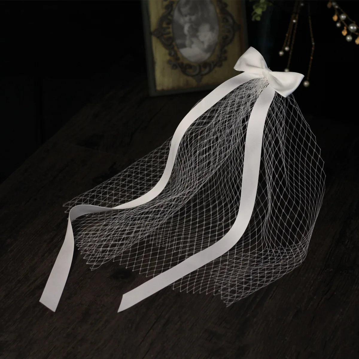 ShangHai Wholesale of High-quality Wedding Hair Accessories Satin Bow Mesh Veil Short 40CM Bride Hair Clip Bride Veil