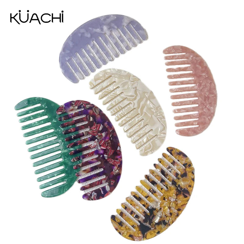 KUACHI Wholesale New Design Semicircular Acetate Comb Ladies Fashion Anti-Static Wide Tooth Comb Portable Custom Combs With Logo