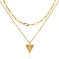 Charm Waterproof Fashion Gold Plated Jewelry Necklaces for Women Stainless Steel Double Chain Heart Pendant Necklace