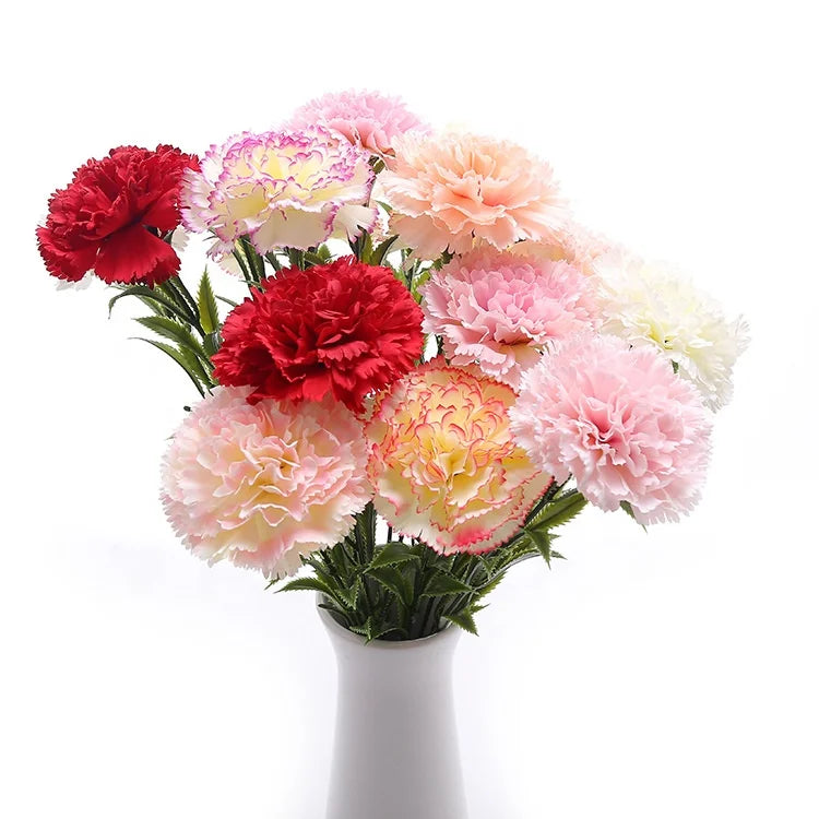 High Quality Single Stem Silk Carnations Artificial Flower Carnation for Mother's Day