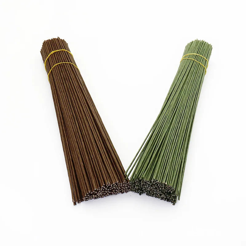 40/60cm Green and Brown Color Iron Wire Paper Wrapped Flower Iron Stem for Flower Head