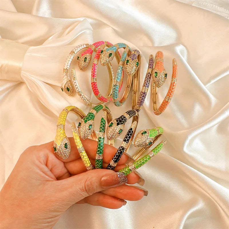 2025 New Styles  Multicolor Enamel Creative Personality Fashion Snake Bangles for Woman